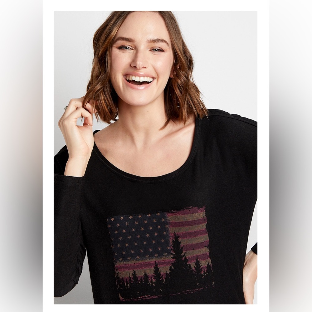 3X Maurice’s Womens Black Americana Short Sleeve Shirt Lightweight Plus Size Top